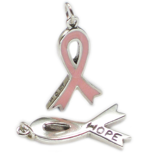Hope ribbon sterling silver charm pendant .925 x 1 Ribbons charms