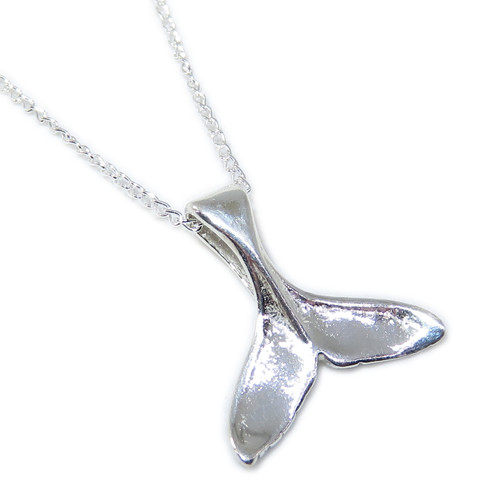 Whale Tail sterling silver pendant on 20 inch fine chain necklace