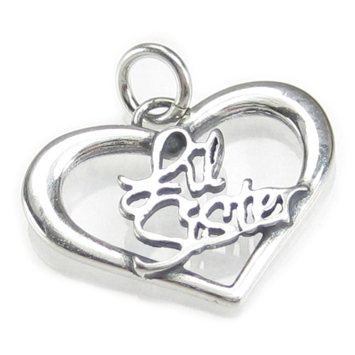 Lil Sister sterling silver heart charm .925 x 1 Family charms