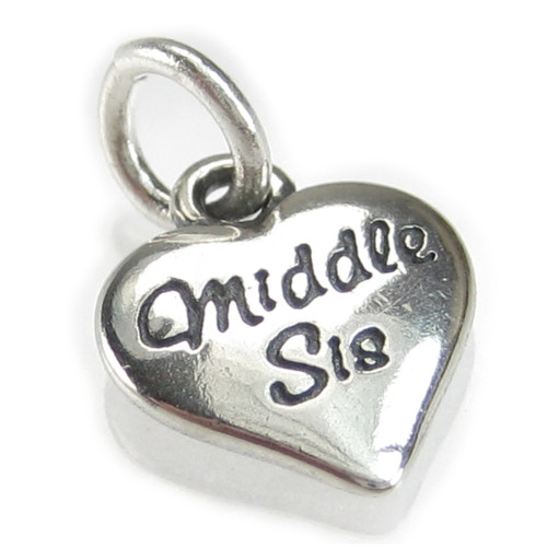 Middle Sis tiny heart sterling silver charm .925 x 1 Love Sister charms