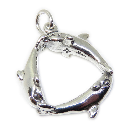 Dolphins sterling silver charm - pendant .925 x 1 dolphins charms A2