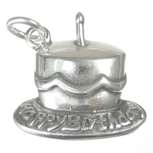 Happy Birthday cake sterling silver charm .925 x 1 Birthdays cakes 2D