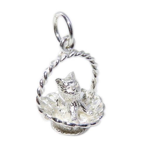 Kitten in a basket sterling silver charm .925 x 1 Kittens Cats charms
