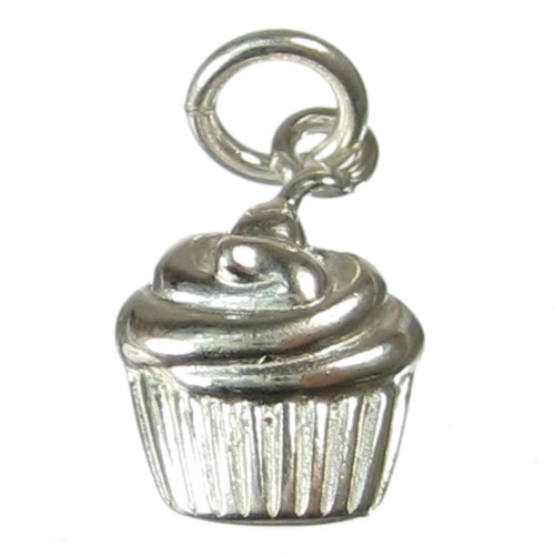 TINY Cupcake muffin sterlng silver 2D charm .925 x 1 Fairy Cakes charms