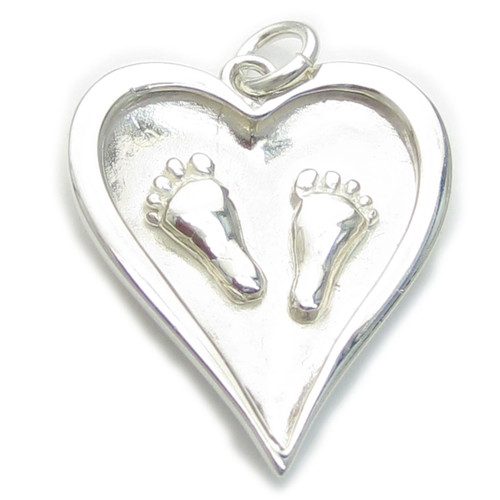 Baby Feet in heart sterling silver charm pendant .925 New Born