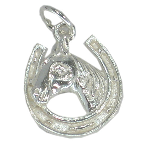 Horseshoe with Horse head sterling silver charm .925 x 1 Horses charms