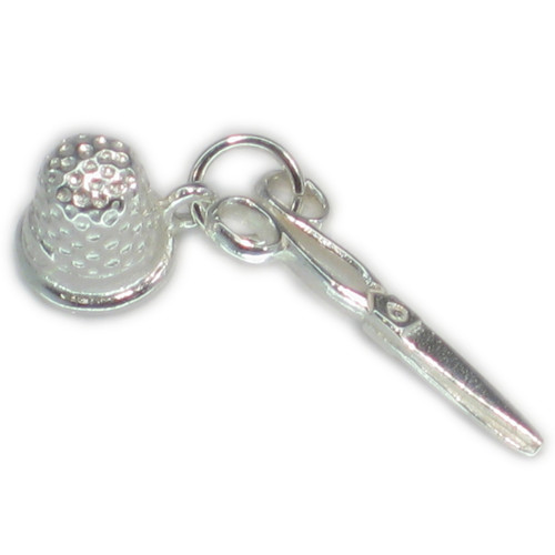 Thimble and Scissors Sterling Silver Charm .925 x 1 Sewing Charms