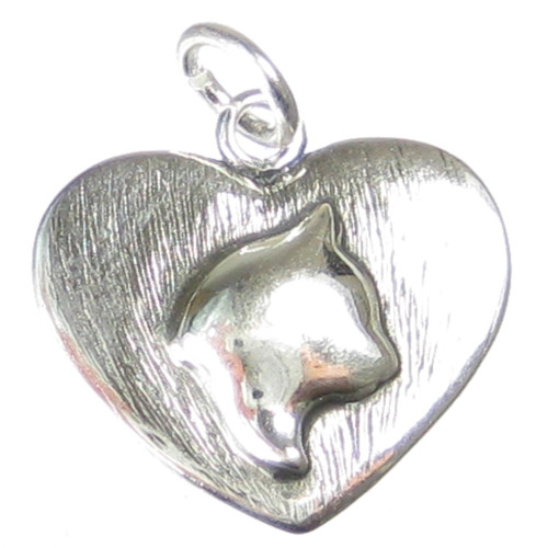 Cat in heart sterling silver charm .925 x 1 Cats pendants charms