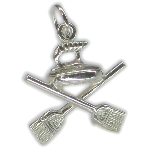 Curling Sterling silver charm stone and two brushes .925 x 1 sport charms