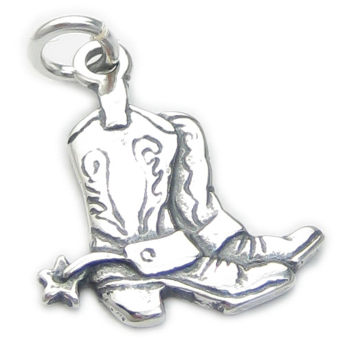 Cowboy Boots 2D sterling silver charm .925 x 1 Cow Girl charms A1
