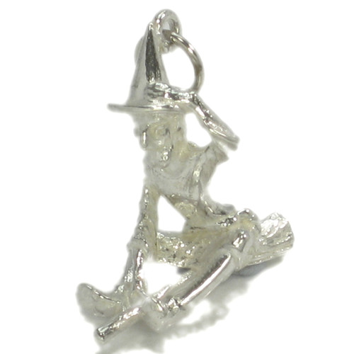 Witch on a Broomstick sterling silver large charm .925 witches charms