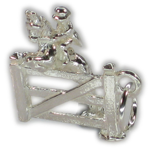 Show Jumper jumping a gate sterling silver charm .925 x 1 Horse Riding