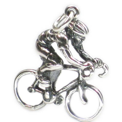 Bike Cyclist sterling silver charm .925 x 1 Biking Cycling charms