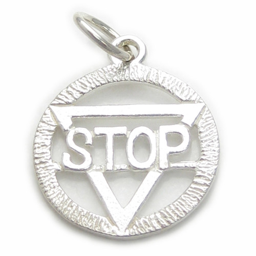 Stop traffic sign sterling silver charm .925 x 1 Transport Signs charms
