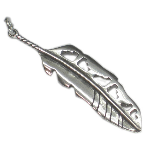 Feather sterling silver very long charm or pendant 2D .925 x 1