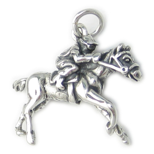 Jockey on Race Horse sterling silver charm .925 x 1 Racing charms