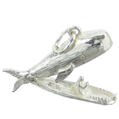 Jonah in the whale opening sterling silver charm .925 Whales charms