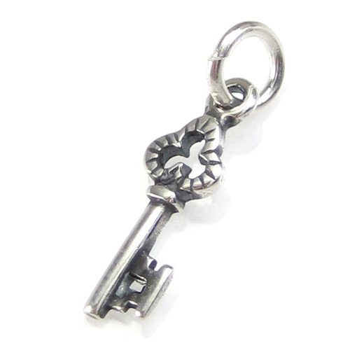 TINY 2D Key sterling silver charm .925 TINY Keys charms