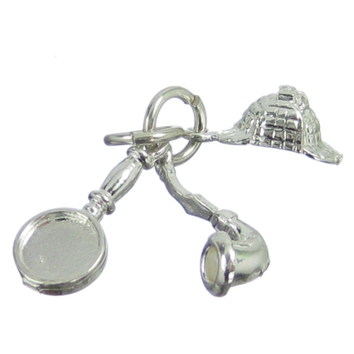 Sherlock Holmes 3 part sterling silver charm .925 Homes Detective charms