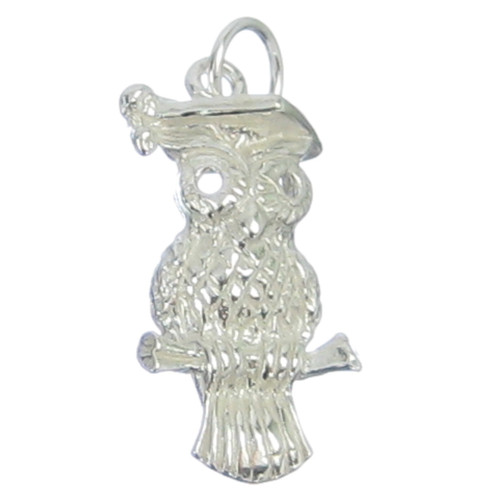 Owl with Mortarboard sterling silver charm .925 x 1 Bird Graduate charms