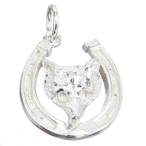 Foxhead in horseshoe sterling silver charm .925 Fox Head Horse Shoe
