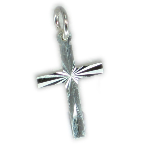 Cross diamond cut sterling silver charm - pendant .925 x 1 Crosses Holy
