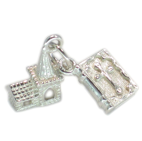 Church - Bible sterling silver charm .925 x 1 Holy Churches Bibles Charms