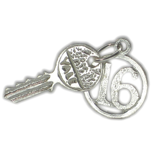 16th Birthday yale key sterling silver charm .925 Sixteenth Birthdays