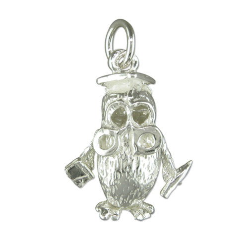 Wise Owl with Mortar board sterling silver charm .925x1 graduation charms