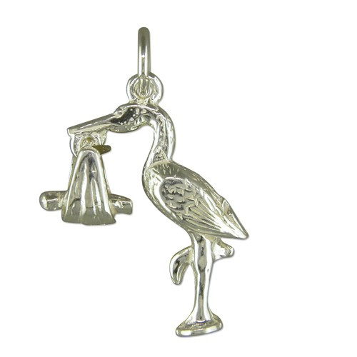 Stork with a new born baby sterling silver charm .925 charms