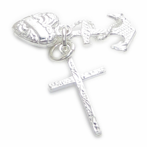 Faith Hope Charity sterlng silver charm .925 Heart Cross Anchor charms