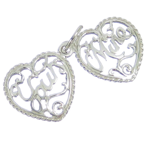 Love hearts Yours and Mine sterling silver charm .925 Loving charms