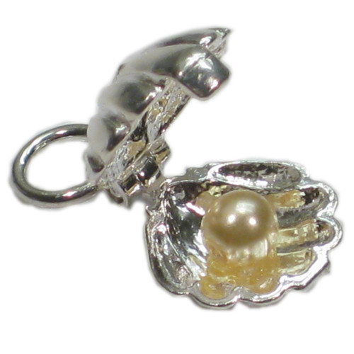 Oyster Shell Opening strlng silver charm with pearl .925 x1 Shells charms