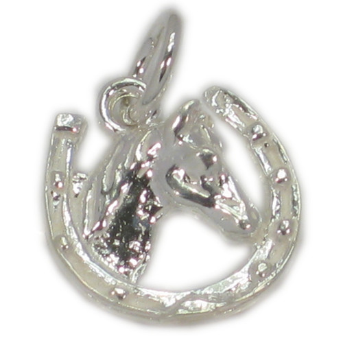 Horse Head in Hoseshoe shoe sterling silver charm .925 x 1 Horses charms