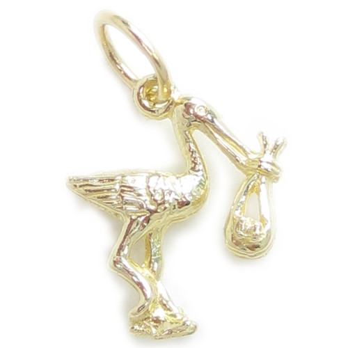 Stork holding a baby 9ct gold charm .375 x 1 babys storks babies charms