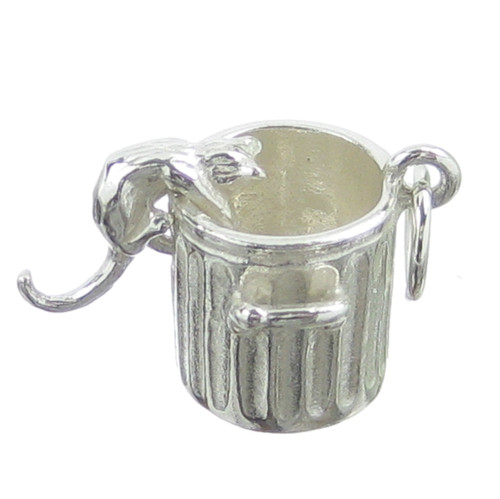 Cat in a dustbin trashcan sterling silver charm .925 x 1 movable charms
