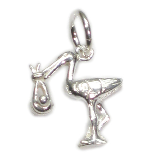Stork holding a baby sterling silver charm .925 x 1 storks babies charms