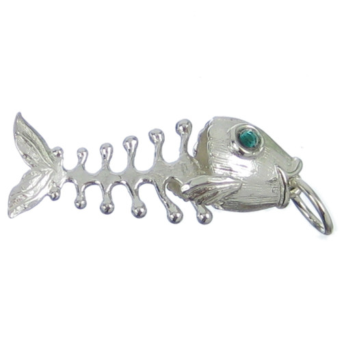 Fish Bones sterling silver charm .925 x 1 with a movable body