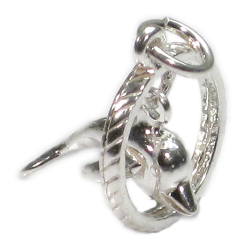 Dolphin in hoop ring moving sterling silver charm .925 x1 dolphins charms