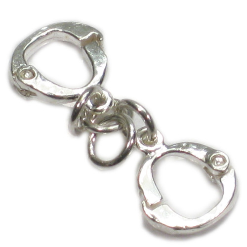 Handcuffs sterlng silver charm .925 x1 pair police law enforcement charms