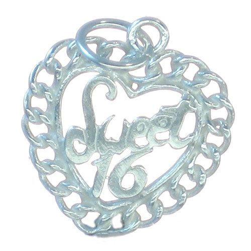 Sweet 16 Sterling Silver Heart Charm .925 x 1 16th Birthday Charms