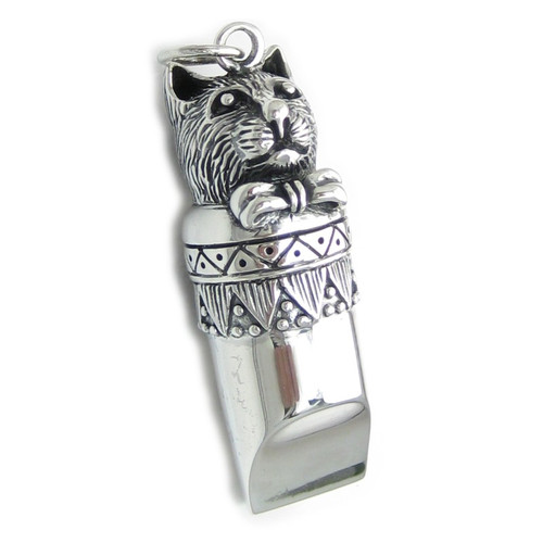 Cat Whistle sterling silver pendant charm fob .925 Cats gifts