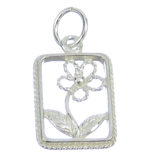 Flower in a frame sterling silver charm .925 x 1 Flowers charms