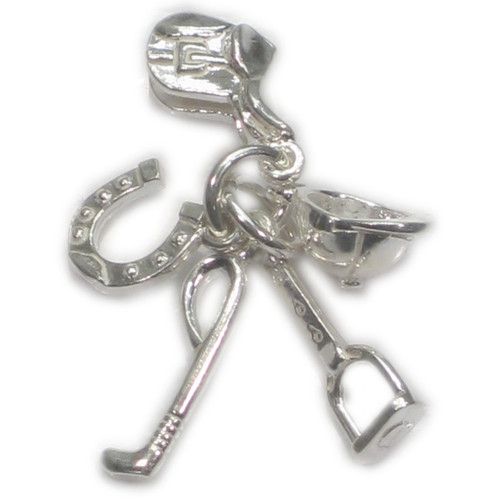 Riding Saddle Hat Crop Shoe Stirrup strling silver charm .925 x 1 charms