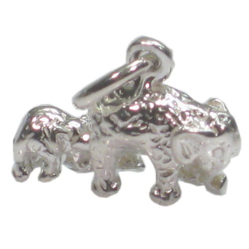 Elephant and calf baby sterling silver charm .925 x 1 elephants charms
