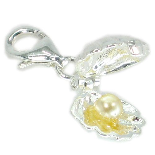 Oyster Shell Opening stlng silver charm with pearl .925 x1 Shells charms