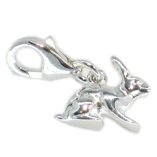 Rabbit sterling silver charm with clip link .925 Rabbits Bunny Charms