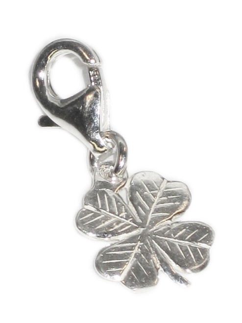 4 Leaf clover on lobster clip sterling silver charm .925 x1 Lucky charms