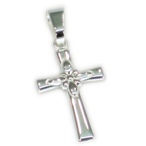 Cross sterlng silver pendant with floral centre .925 x1 crosses pendants
