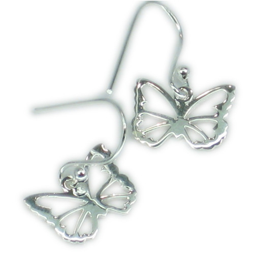 Butterfly sterling silver dangle earrings hook fittings .925 x 1 pair